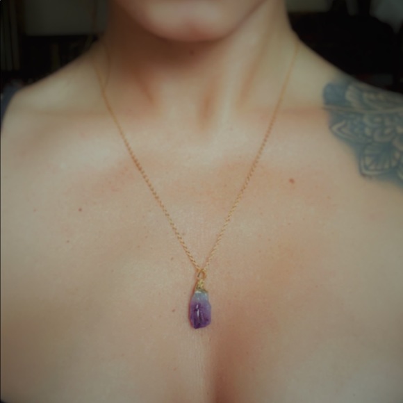 18K Plated Amethyst Nugget Necklace - Picture 4 of 4